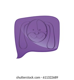 purple square chat bubble with dog animal inside, vector illustration
