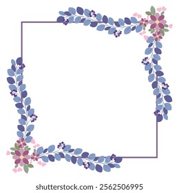 Purple Square Frame With Blue Leaf And Pink Love Flower Decoration