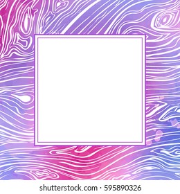 Purple square frame with lines texture. Vector background with hand drawn ink wavy strokes and copyscape.