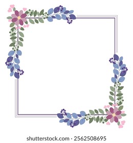 Purple Square Or Framed Wreath With Leaf And Flowers Decoration