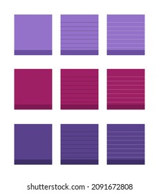 Violett eckiges Klebepapier erinnert an 3D-Set. Vektorgrafik.