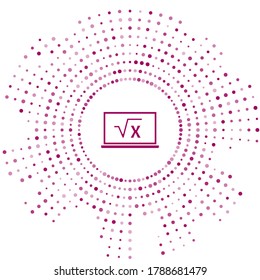 Purple Square root of x glyph on chalkboard icon isolated on white background. Mathematical expression. Abstract circle random dots. Vector
