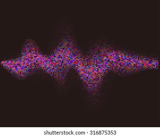 Purple square waveform background. Fluorescent, glittery halftone vector sound waves. You can use in club, radio, pub, party, DJ, concerts, recitals or the audio technology advertising background.