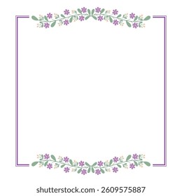 Purple Square Wreath Border Frame With Green Leaves And Yellow Purple Flowers Decoration