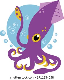 purple squid with tentacles on a blue background