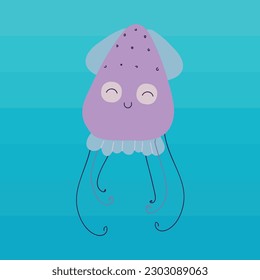Purple squid vector in blue background for school and business purpose