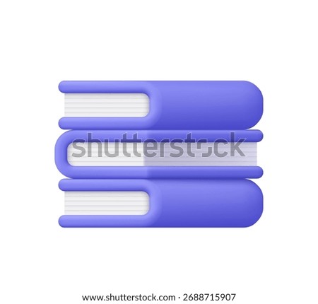 Purple stack of books, pile of books. Education, reading, literature, knowledge and library concept. 3d vector icon. Cartoon minimal style.