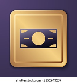 Purple Stacks paper money cash icon isolated on purple background. Money banknotes stacks. Bill currency. Gold square button. Vector