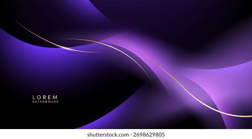 The purple stage background is highlighted by elegant, soft golden curves that flow through the space, creating dimensional, moving lines.