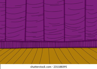 Purple stage curtain and wooden floor cartoon background