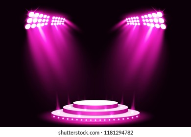 Purple stage lighting background with spotlight vector illustration