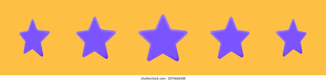 Purple star icon on yellow background. 3d rendering style. Soft material. Applicable for client rating. 3d star shape icons. Vector illustration.