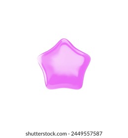 Purple star realistic 3d design in plastic cartoon style. Glossy violet smoothed rating star icon, achievement for app ui game. Vector badge of positive feedback review. Decoration design element