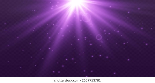 Estrella morada. La luz del sol estalla con rayos, Ilustración vectorial, eps 10