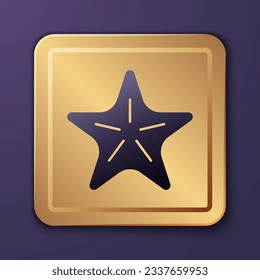 Purple Starfish icon isolated on purple background. Gold square button. Vector