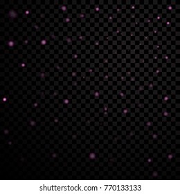 Purple stars black night sky on transparent background. Abstract light glitter. Fantasy sparkles. Shine christmas texture, magic glow. Pink bright for holiday card design. Vector illustration