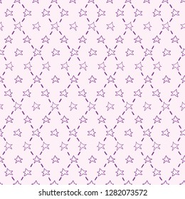 Purple stars and dashes vector seamless pattern background. Appropriate for fabric, gift wrap, cards.