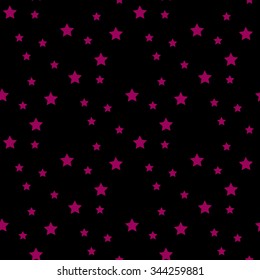 Purple stars on a black background. An abstract pattern in grunge style.