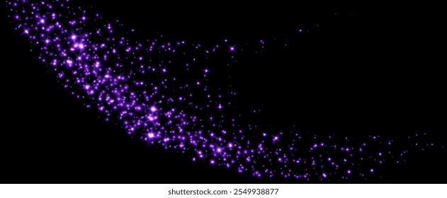Purple stars and sparkles, magic star dust background, light effect with flares.