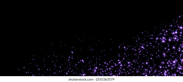 Purple stars and sparkles, magic star dust background, light effect with flares.