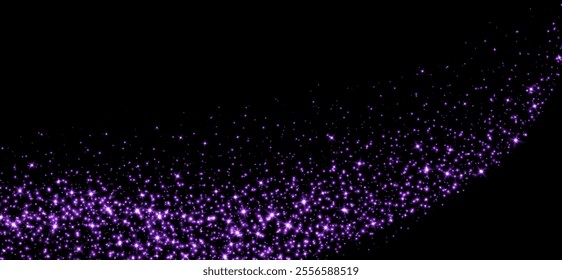 Purple stars and sparkles, magic star dust background, light effect with flares.