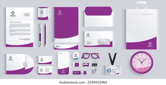 Purple Stationery professional set vector concept