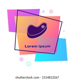 Purple Steak meat icon isolated on white background. Color rectangle button. Vector Illustration
