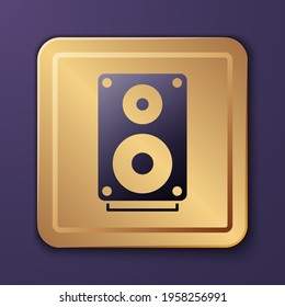 Purple Stereo speaker icon isolated on purple background. Sound system speakers. Music icon. Musical column speaker bass equipment. Gold square button. Vector