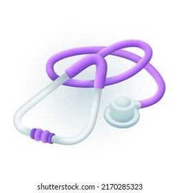 Purple stethoscope 3D icon. Medical equipment or tool for listening to heart or lungs 3D vector illustration on white background. Medicine, health, healthcare, treatment, cardiology concept