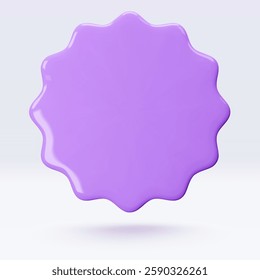 Purple sticker, badge mockup. Blank labels of circle shapes with wavy edge. Vector illustration isolated on white. Copy space. Stickers or patches for preview tags, labels, design, presentation, adv