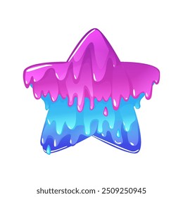 Purple sticky slime star isolated. Cartoon star, jelly with viscous mucus texture, melting substance