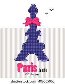 Purple stitched Eiffel tower and a pink ribbon