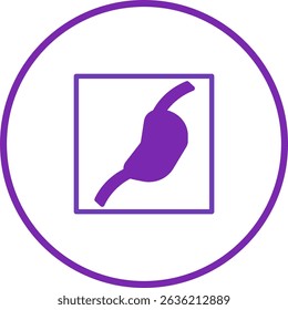 Purple stomach icon inside a square and circle for medical applications