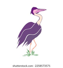 Purple stork on the white background
