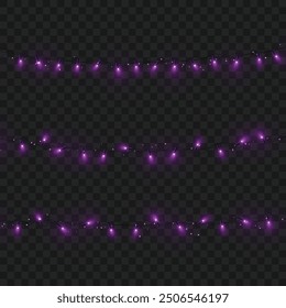 Purple string lights on dark background, creating a festive ambiance. Vector illustration