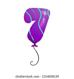 Purple striped balloon in shape of number seven vector. Birthday, anniversary, new year. Text concept. Vector illustration can be used for topics like celebration, party, holiday