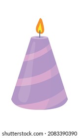 Purple striped Candle. Scented candlelight for meet, vector illustration isolated on white background