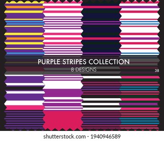 Purple striped seamless pattern collection includes 8 designs for fashion textiles, graphics