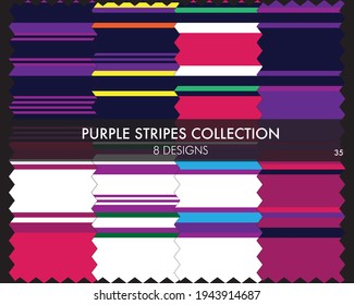 Purple striped seamless pattern collection includes 8 designs for fashion textiles, graphics