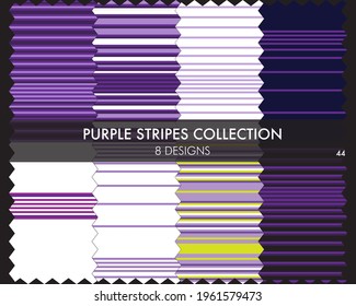 Purple striped seamless pattern collection includes 8 designs for fashion textiles, graphics