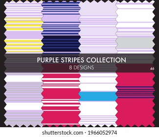 Purple striped seamless pattern collection includes 8 designs for fashion textiles, graphics