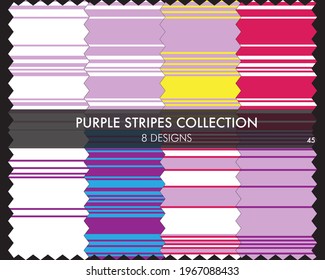 Purple striped seamless pattern collection includes 8 designs for fashion textiles, graphics