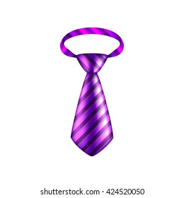 Purple striped tie isolated on white photo-realistic vector illustration