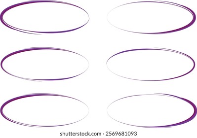 purple stroke marker colored ellipses set vector