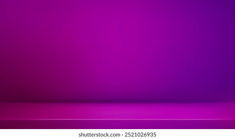 Fundo de estúdio roxo. A apresentação vazia do quarto abstrato em maroon. pódio de canto de gradiente de rubi 3d. Ilustração realista de vetor
