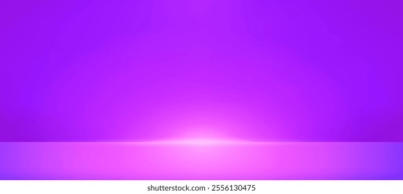 Purple studio room background. Purple gradient neon light. Wall for product and design. Interior studio room