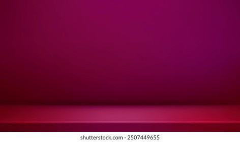 Purple studio room. Limbo maroon dark background. Abstract 3d backdrop for product presentation. Minimal wall scene. Showcase, promotion display. Vector stage mockup illustration