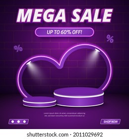 Purple style mega sale promo square banner template