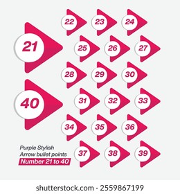 Purple Stylish arrow bullet points number 21 to 40 vector