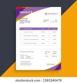 Purple Stylish Business Invoice Template Stock Vector (Royalty Free ...